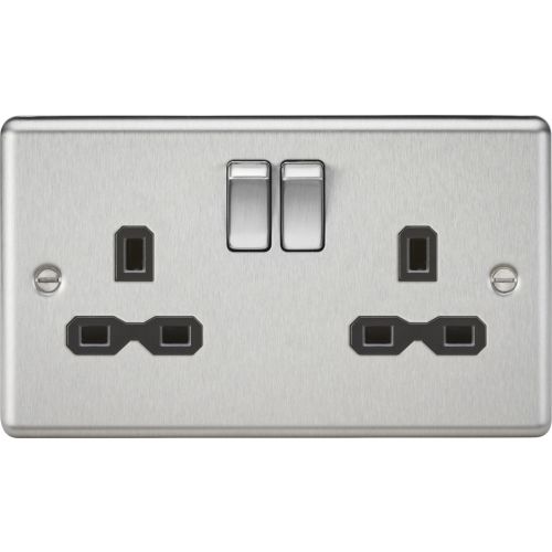 KNIGHTSBRIDGE 13A 2G DP SWITCHED SOCKET WITH BLACK INSERT - ROUNDED EDGE BRUSHED CHROME