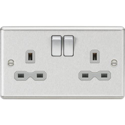 KNIGHTSBRIDGE 13A 2G DP SWITCHED SOCKET WITH GREY INSERT - ROUNDED EDGE BRUSHED CHROME
