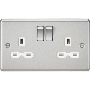 KNIGHTSBRIDGE 13A 2G DP SWITCHED SOCKET WITH WHITE INSERT - ROUNDED EDGE BRUSHED CHROME