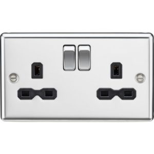 KNIGHTSBRIDGE 13A 2G DP SWITCHED SOCKET WITH BLACK INSERT - ROUNDED EDGE POLISHED CHROME
