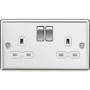 KNIGHTSBRIDGE 13A 2G DP SWITCHED SOCKET WITH WHITE INSERT - ROUNDED EDGE POLISHED CHROME