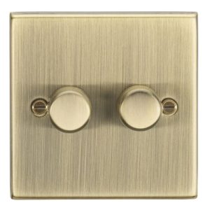 KNIGHTSBRIDGE 2G 2-WAY 10-200W (5-150W LED) TRAILING EDGE DIMMER - SQUARE EDGE ANTIQUE BRASS