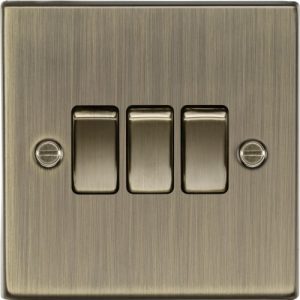 KNIGHTSBRIDGE 10AX 3G 2 WAY PLATE SWITCH - SQUARE EDGE ANTIQUE BRASS