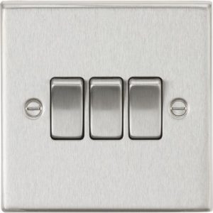 KNIGHTSBRIDGE 10AX 3G 2 WAY PLATE SWITCH - SQUARE EDGE BRUSHED CHROME