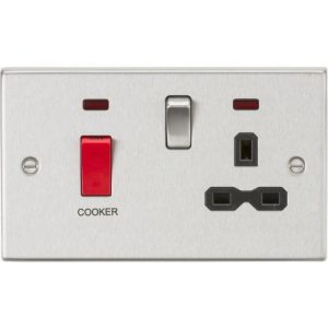 KNIGHTSBRIDGE 45A DP COOKER SWITCH & 13A SWITCHED SOCKET WITH NEONS & BLACK INSERT - SQUARE EDGE BRUSHED CHROME
