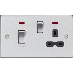 KNIGHTSBRIDGE 45A DP SWITCH AND 13A SWITCHED SOCKET WITH NEONS - BRUSHED CHROME WITH BLACK INSERT