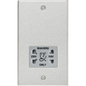 KNIGHTSBRIDGE 115/230V DUAL VOLTAGE SHAVER SOCKET WITH GREY INSERT - SQUARE EDGE BRUSHED CHROME