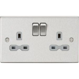 KNIGHTSBRIDGE 13A 2G DP SWITCHED SOCKET WITH GREY INSERT - SQUARE EDGE BRUSHED CHROME