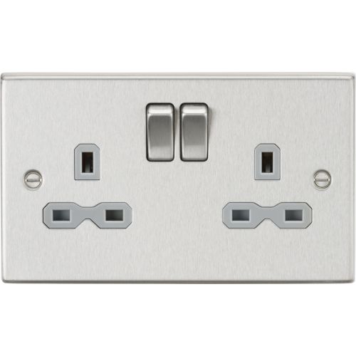 KNIGHTSBRIDGE 13A 2G DP SWITCHED SOCKET WITH GREY INSERT - SQUARE EDGE BRUSHED CHROME