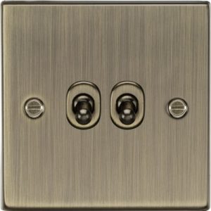 KNIGHTSBRIDGE 10AX 2G 2 WAY TOGGLE SWITCH - SQUARE EDGE ANTIQUE BRASS