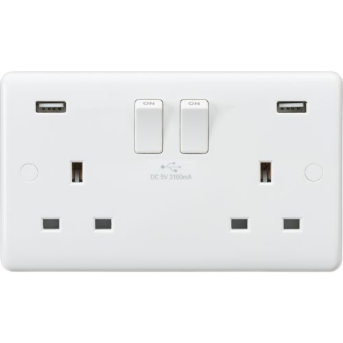 KNIGHTSBRIDGE CURVE 2G 13A USB SWITCHED SOCKET