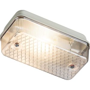 KNIGHTSBRIDGE 230V IP65 100W MAX (ES) E27 BULKHEAD WITH CLEAR PRISMATIC DIFFUSER AND ALUMINIUM BASE