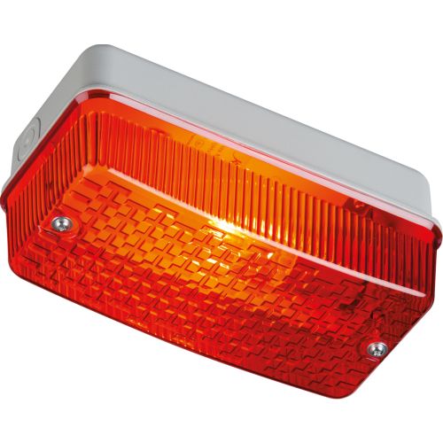 KNIGHTSBRIDGE 230V IP65 100W MAX E27 BULKHEAD WITH RED PRISMATIC DIFFUSER AND ALUMINIUM BASE