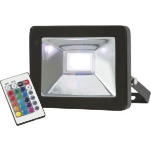 KNIGHTSBRIDGE 230V IP65 20W RGB LED BLACK DIE-CAST ALUMINIUM FLOODLIGHT