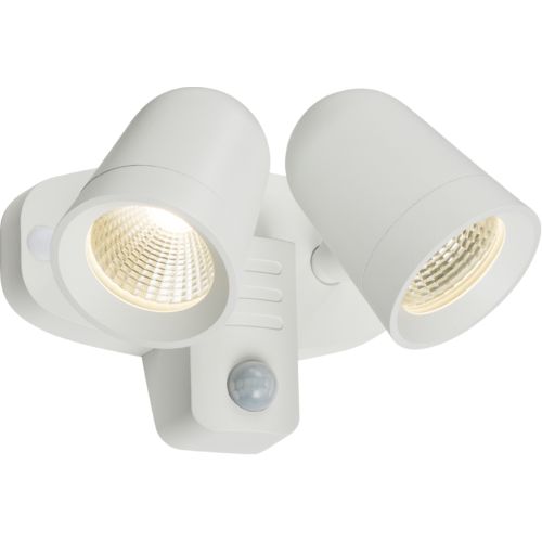 KNIGHTSBRIDGE 230V IP65 18W LED WHITE TWIN SPOT FLOODLIGHT WITH PIR