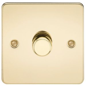 KNIGHTSBRIDGE FLAT PLATE 1G 2 WAY 10-200W (5-150W LED) TRAILING EDGE DIMMER - POLISHED BRASS