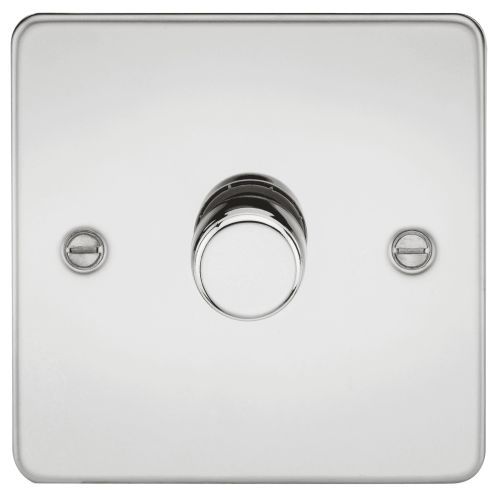KNIGHTSBRIDGE FLAT PLATE 1G 2 WAY 10-200W (5-150W LED) TRAILING EDGE DIMMER - POLISHED CHROME