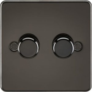 KNIGHTSBRIDGE FLAT PLATE 2G 2 WAY 10-200W (5-150W LED) TRAILING EDGE DIMMER - GUNMETAL