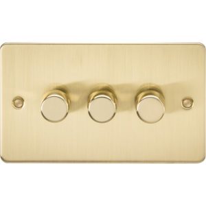 KNIGHTSBRIDGE FLAT PLATE 3G 2 WAY 10-200W (5-150W LED) TRAILING EDGE DIMMER - BRUSHED BRASS