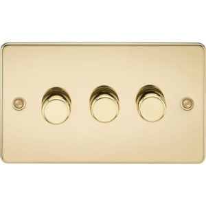KNIGHTSBRIDGE FLAT PLATE 3G 2 WAY 10-200W (5-150W LED) TRAILING EDGE DIMMER - POLISHED BRASS