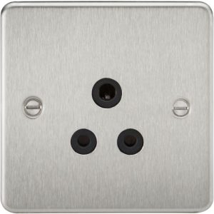 KNIGHTSBRIDGE FLAT PLATE 5A UNSWITCHED SOCKET - BRUSHED CHROME WITH BLACK INSERT