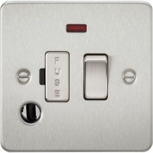 KNIGHTSBRIDGE FLAT PLATE 13A SWITCHED FUSED SPUR UNIT WITH NEON AND FLEX OUTLET - BRUSHED CHROME