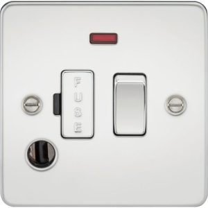 KNIGHTSBRIDGE FLAT PLATE 13A SWITCHED FUSED SPUR UNIT WITH NEON AND FLEX OUTLET - POLISHED CHROME