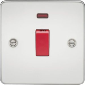 KNIGHTSBRIDGE FLAT PLATE 45A 1G DP SWITCH WITH NEON - POLISHED CHROME