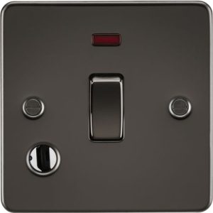 KNIGHTSBRIDGE FLAT PLATE 20A 1G DP SWITCH WITH NEON AND FLEX OUTLET - GUNMETAL
