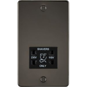 KNIGHTSBRIDGE FLAT PLATE 115/230V DUAL VOLTAGE SHAVER SOCKET - GUNMETAL WITH BLACK INSERT