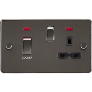 KNIGHTSBRIDGE 45A DP SWITCH AND 13A SWITCHED SOCKET WITH NEONS - GUNMETAL WITH BLACK INSERT