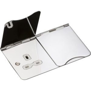 KNIGHTSBRIDGE 13A 2G UNSWITCHED FLOOR SOCKET - POLISHED CHROME WITH WHITE INSERT