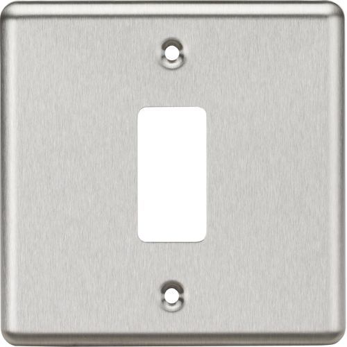 KNIGHTSBRIDGE 1G GRID FACEPLATE - ROUNDED EDGE BRUSHED CHROME