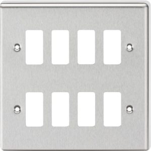 KNIGHTSBRIDGE 8G GRID FACEPLATE - ROUNDED EDGE BRUSHED CHROME