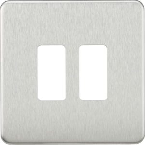 KNIGHTSBRIDGE SCREWLESS 2G GRID FACEPLATE - BRUSHED CHROME
