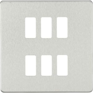 KNIGHTSBRIDGE SCREWLESS 6G GRID FACEPLATE - BRUSHED CHROME