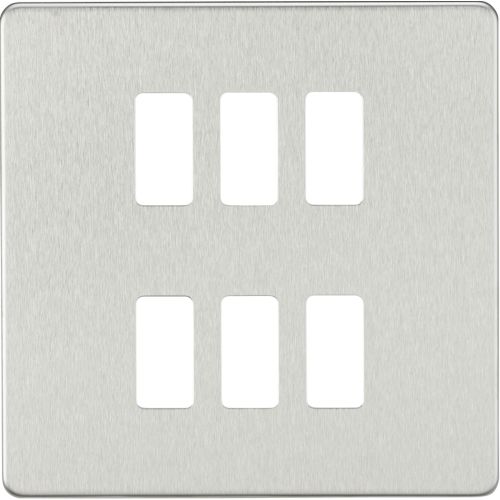 KNIGHTSBRIDGE SCREWLESS 6G GRID FACEPLATE - BRUSHED CHROME