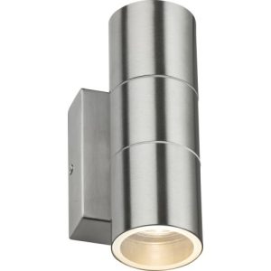 KNIGHTSBRIDGE 230V IP54 GU10 UP AND DOWN WALL LIGHT WITH PHOTOCELL SENSOR - BRUSHED CHROME