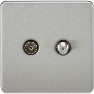 KNIGHTSBRIDGE SCREWLESS TV & SAT TV OUTLET (ISOLATED) - BRUSHED CHROME