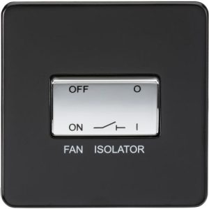 KNIGHTSBRIDGE SCREWLESS 10AX 3 POLE FAN ISOLATOR SWITCH - MATT BLACK WITH CHROME ROCKER