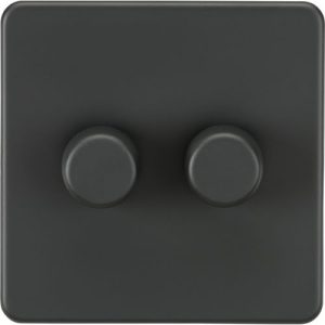 KNIGHTSBRIDGE SCREWLESS 2G 2-WAY 10-200W (5-150W LED) TRAILING EDGE DIMMER - ANTHRACITE