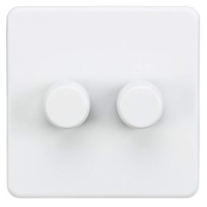 KNIGHTSBRIDGE SCREWLESS 2G 2-WAY 10-200W (5-150W LED) TRAILING EDGE DIMMER - MATT WHITE