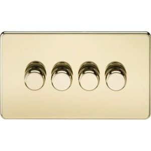 KNIGHTSBRIDGE SCREWLESS 4G 2-WAY 10-200W (5-150W LED) TRAILING EDGE DIMMER - POLISHED BRASS