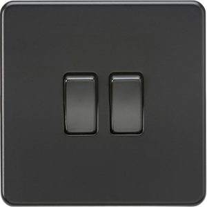 KNIGHTSBRIDGE SCREWLESS 10AX 2G 2-WAY SWITCH - MATT BLACK WITH BLACK ROCKERS