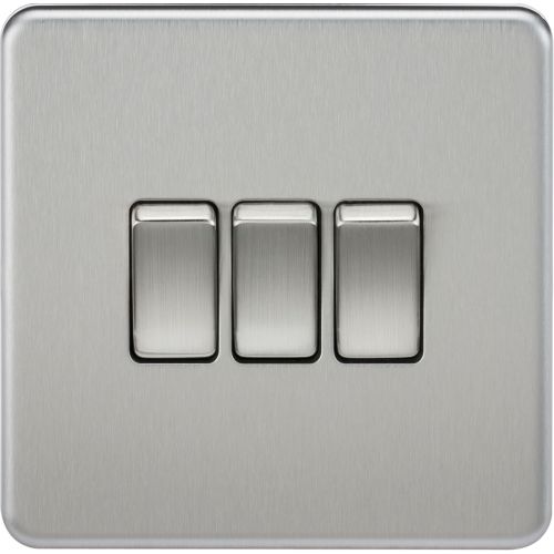 KNIGHTSBRIDGE SCREWLESS 10AX 3G 2-WAY SWITCH - BRUSHED CHROME