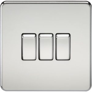 KNIGHTSBRIDGE SCREWLESS 10AX 3G 2-WAY SWITCH - POLISHED CHROME