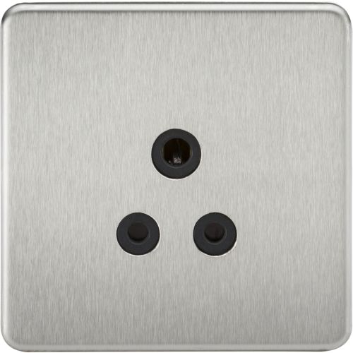 KNIGHTSBRIDGE SCREWLESS 5A UNSWITCHED SOCKET - BRUSHED CHROME WITH BLACK INSERT