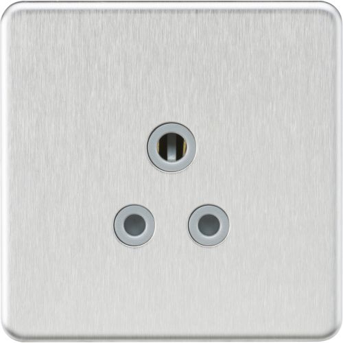 KNIGHTSBRIDGE SCREWLESS 5A UNSWITCHED ROUND SOCKET - BRUSHED CHROME WITH GREY INSERT