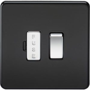 KNIGHTSBRIDGE SCREWLESS 13A SWITCHED FUSED SPUR UNIT - MATT BLACK WITH CHROME ROCKER