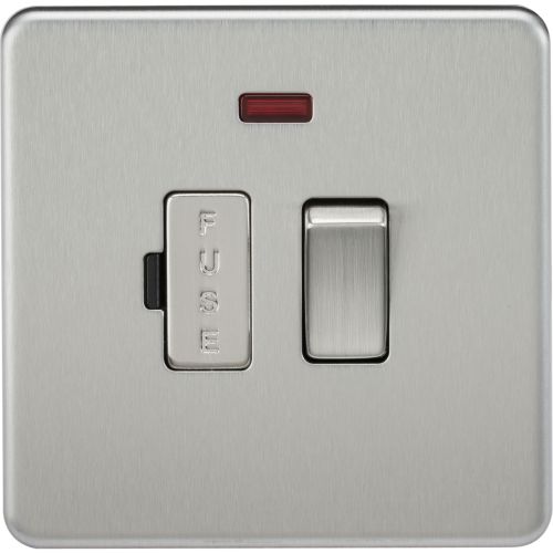 KNIGHTSBRIDGE SCREWLESS 13A SWITCHED FUSED SPUR UNIT WITH NEON - BRUSHED CHROME